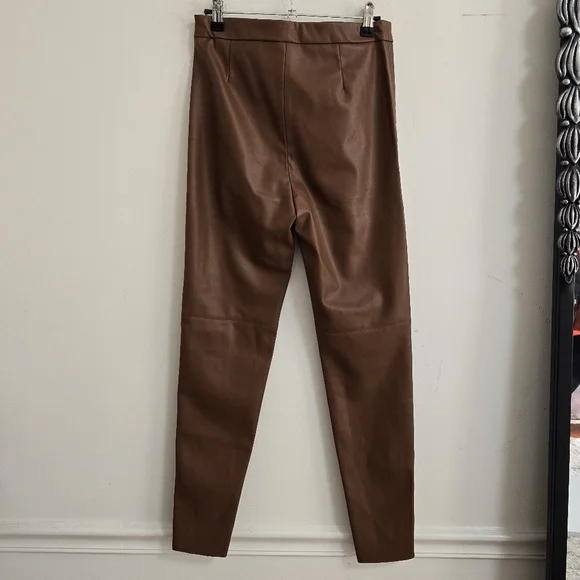 Zara brown faux leather high waist slim pants size S - Picture 7 of 9